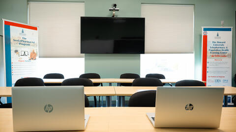 picture of office space with laptops